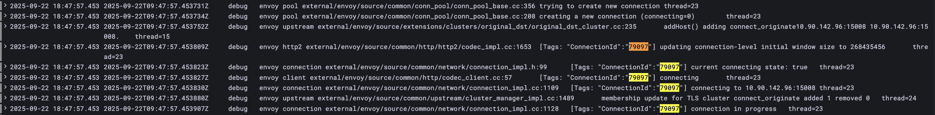 New HBONE connection log